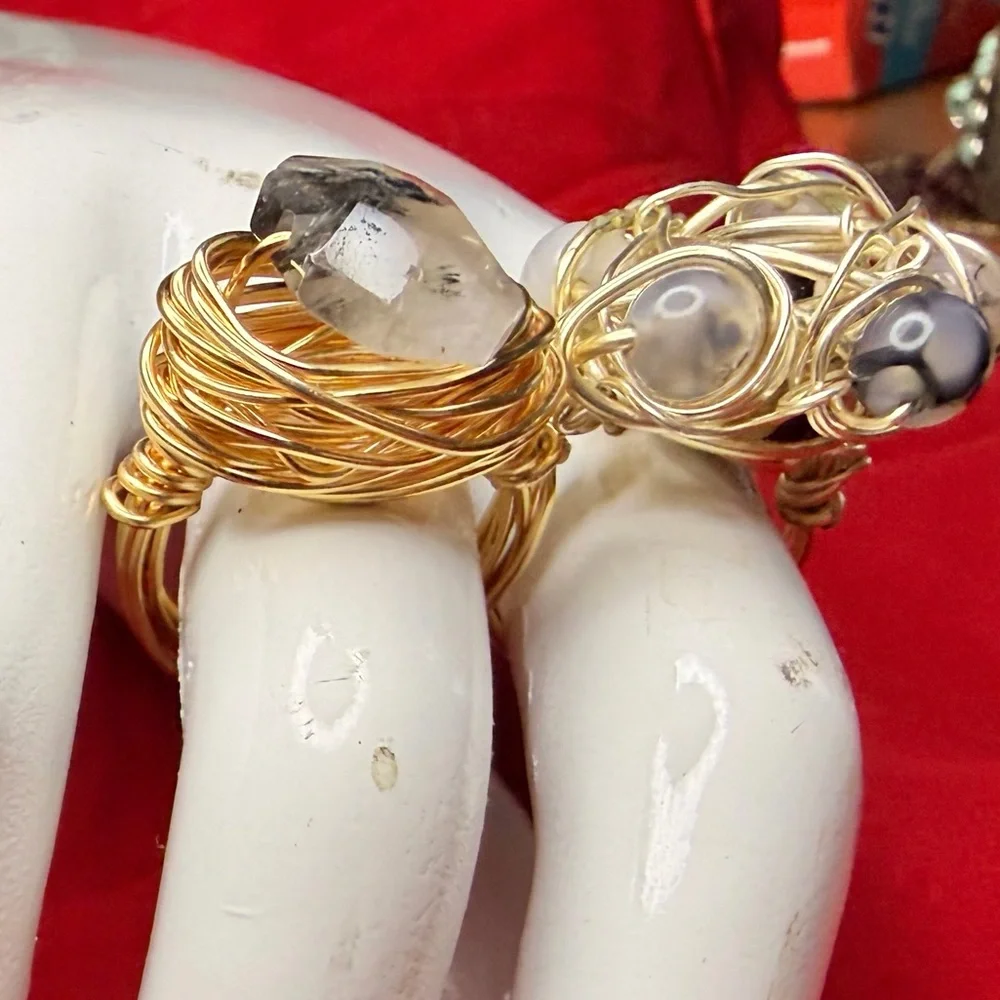 Wire Wrapped Artisan Rings size 6 lot of two handmade